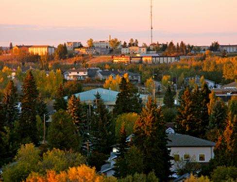Overview of Lacombe with trees